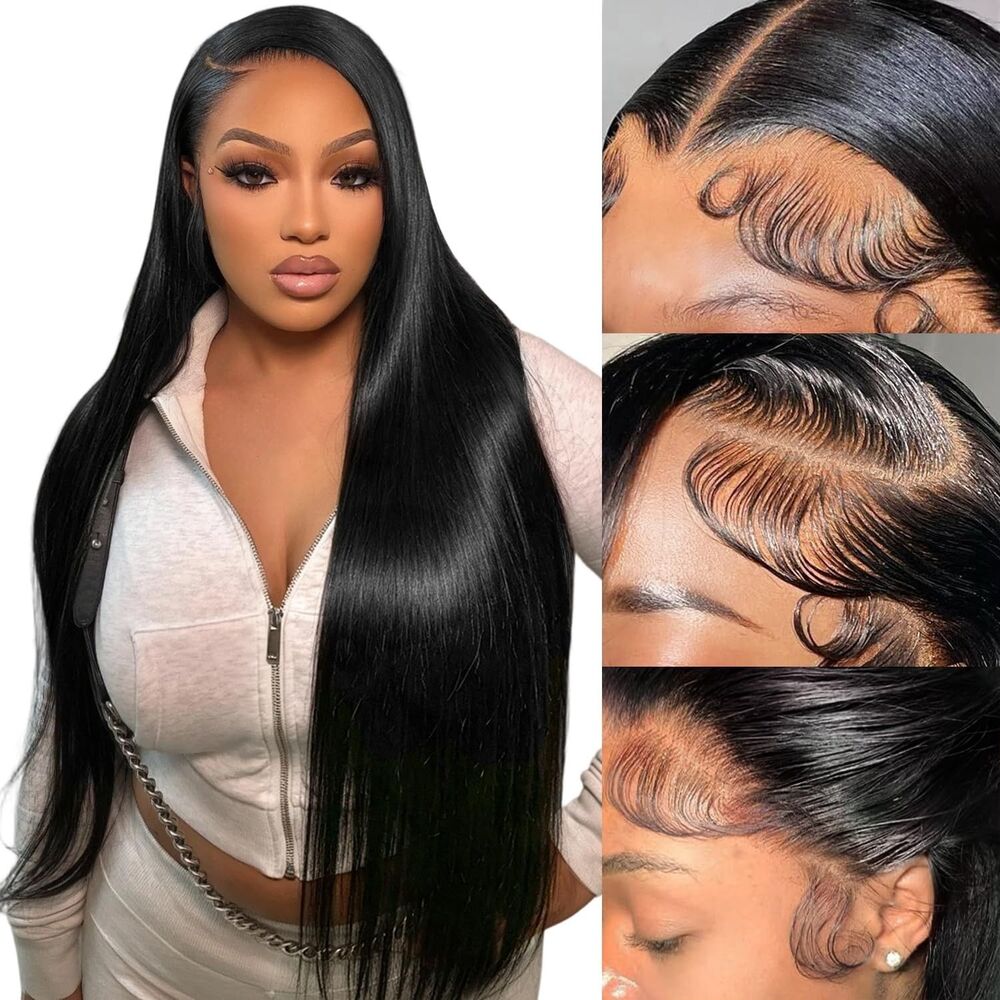 100% Human Hair Wig 22 inch Natural Black Set with Caps Band Combs New in Box